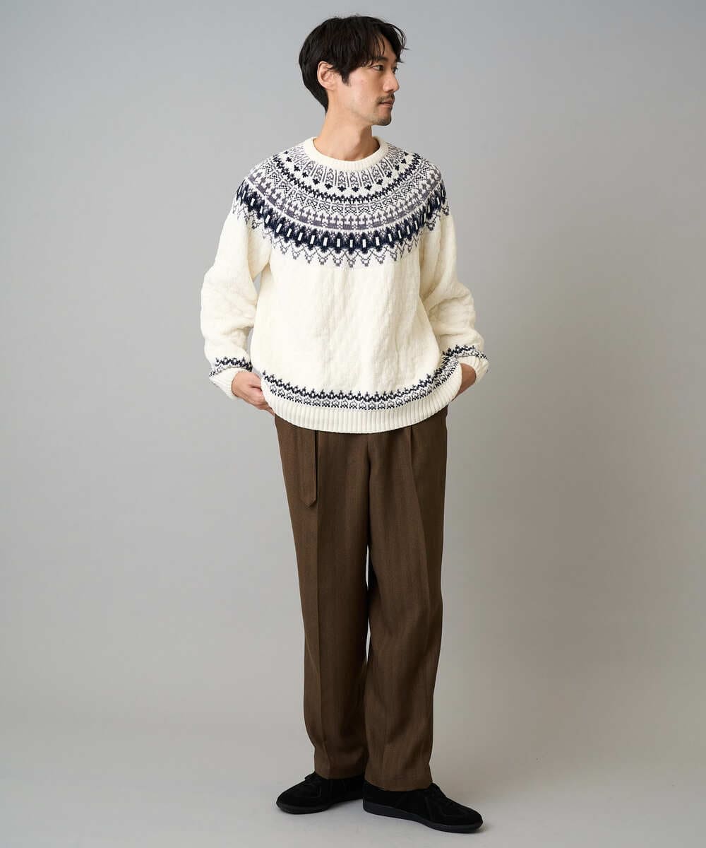 KHLLA29069 a.v.v MEN(アー・ヴェ・ヴェ) 【イージーケア/毛玉になりにくい】ヘリンボーンベルト付イージーワイドスラックス【ストレッチ/洗濯機で洗える】セットアップ対応 ブラック