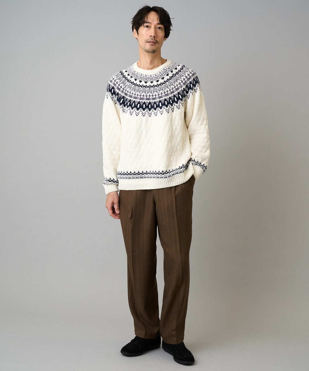 KHLLA29069 a.v.v MEN(アー・ヴェ・ヴェ) 【イージーケア/毛玉になりにくい】ヘリンボーンベルト付イージーワイドスラックス【ストレッチ/洗濯機で洗える】セットアップ対応 ブラック