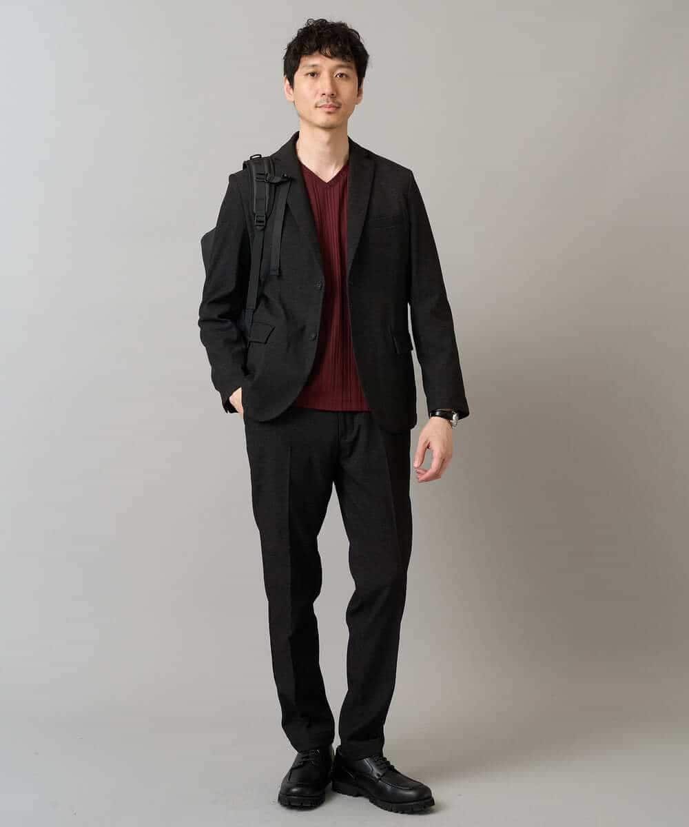 KHLLA30064 a.v.v MEN(アー・ヴェ・ヴェ) 【イージーケア】デニムライクストレッチ裏起毛スラックス【洗濯機で洗える】〈ON/OFF SERIES〉 ブラック