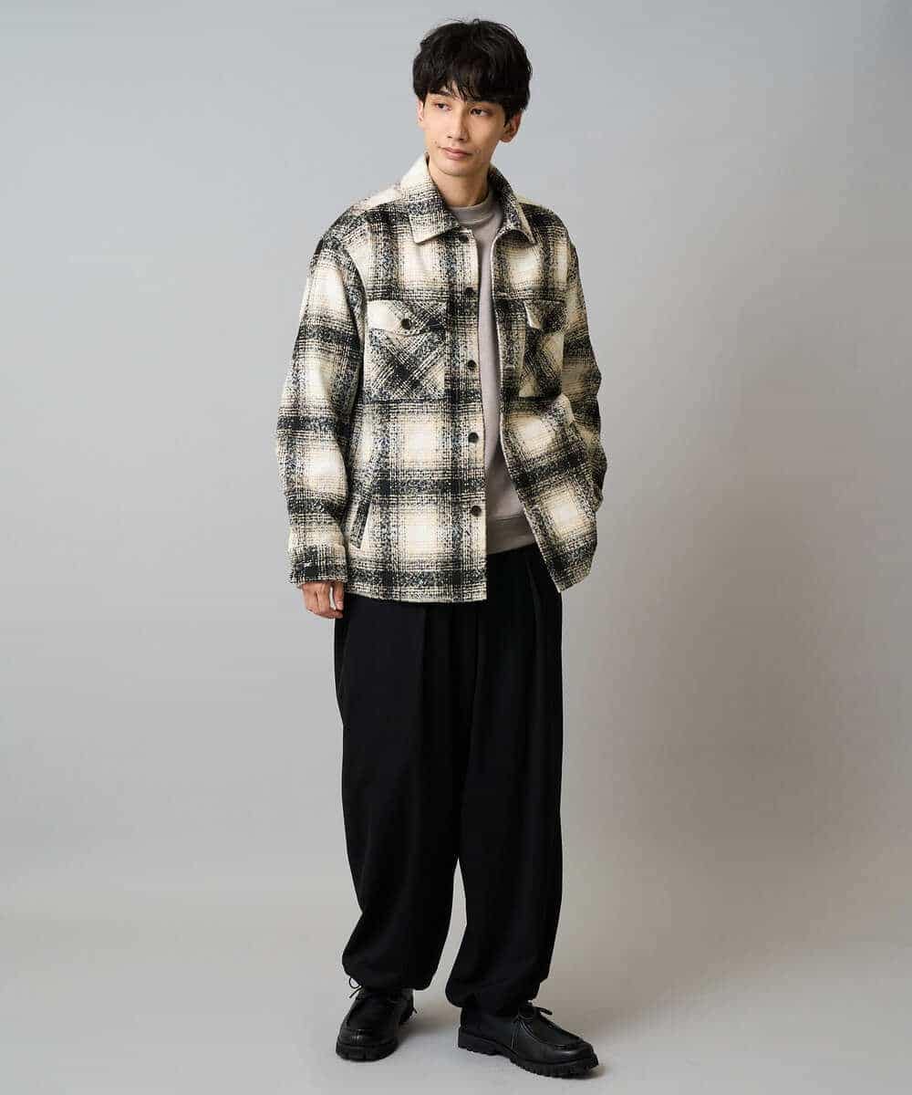 KHLLA31069 a.v.v MEN(アー・ヴェ・ヴェ) 【毛玉になりにくい/ストレッチ】ツイルストレッチ切替オーバーパンツ【洗濯機で洗える】 ブラック