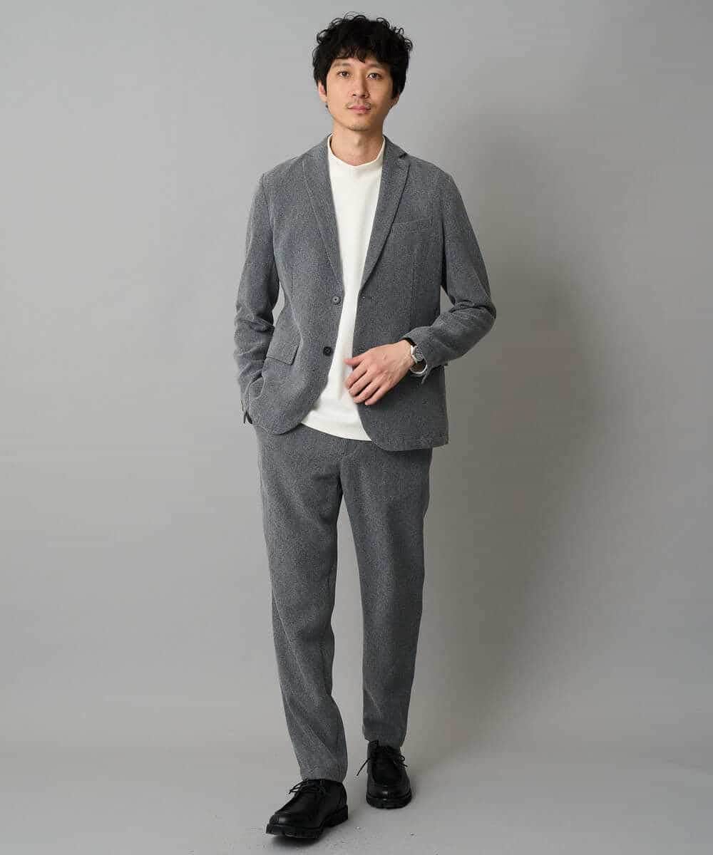 KHLLA35069 a.v.v MEN(アー・ヴェ・ヴェ) 【イージーケア/毛玉になりにくい】LANATECヘリンボーンセミルーズパンツ【ストレッチ/洗濯機で洗える】 ダークグレー