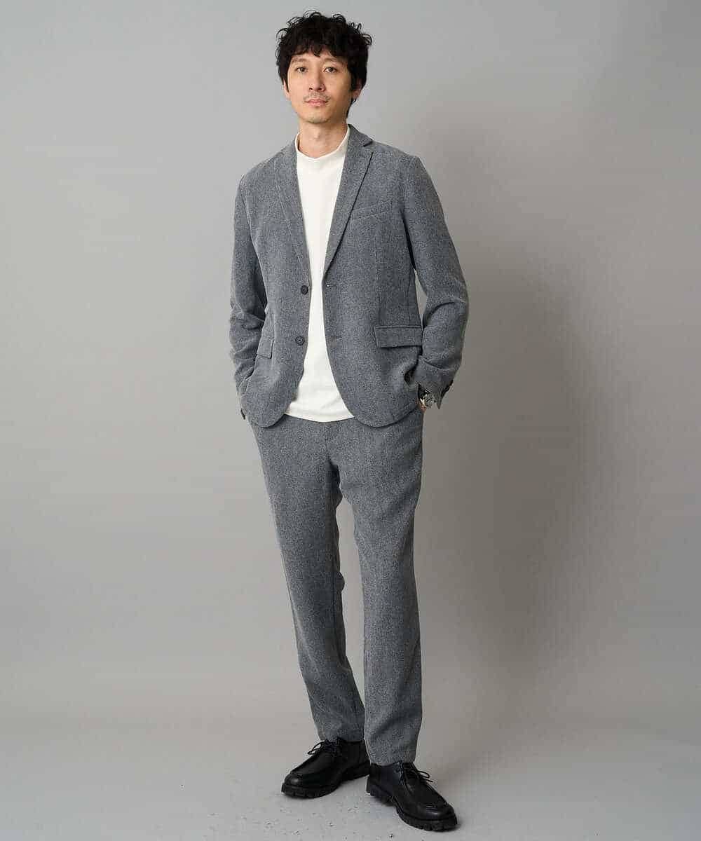 KHLLA35069 a.v.v MEN(アー・ヴェ・ヴェ) 【イージーケア/毛玉になりにくい】LANATECヘリンボーンセミルーズパンツ【ストレッチ/洗濯機で洗える】 ダークグレー