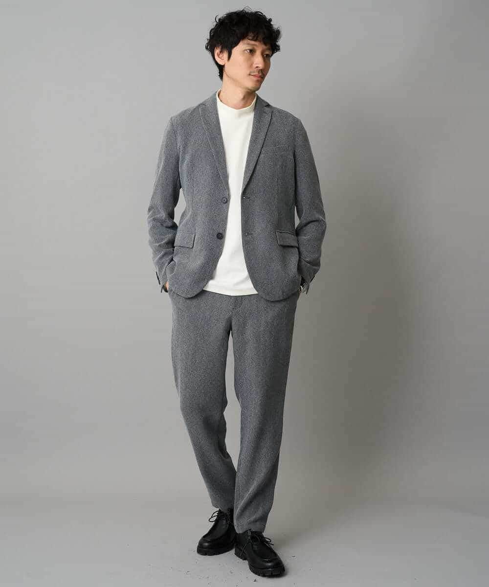 KHLLA35069 a.v.v MEN(アー・ヴェ・ヴェ) 【イージーケア/毛玉になりにくい】LANATECヘリンボーンセミルーズパンツ【ストレッチ/洗濯機で洗える】 ダークグレー