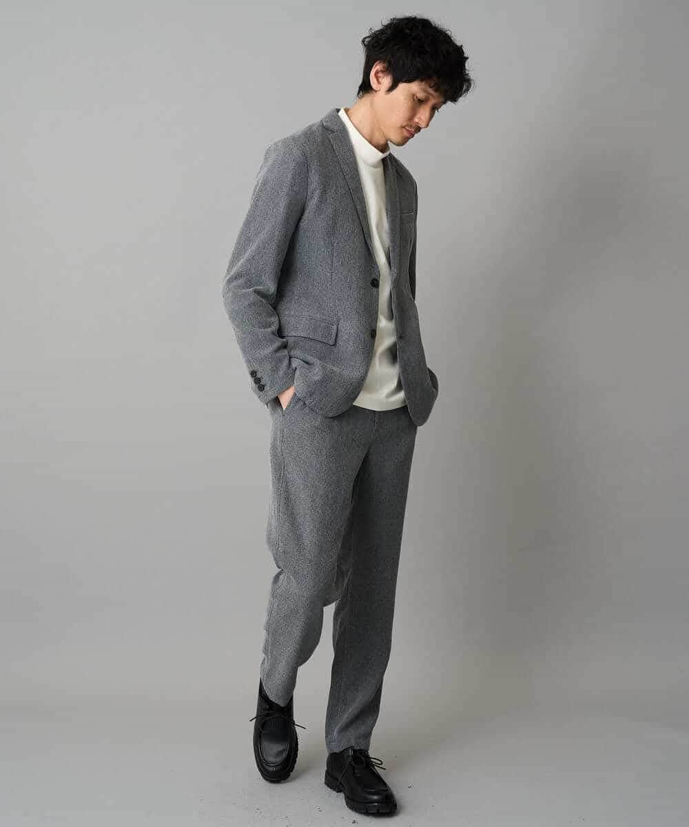 KHLLA35069 a.v.v MEN(アー・ヴェ・ヴェ) 【イージーケア/毛玉になりにくい】LANATECヘリンボーンセミルーズパンツ【ストレッチ/洗濯機で洗える】 ダークグレー