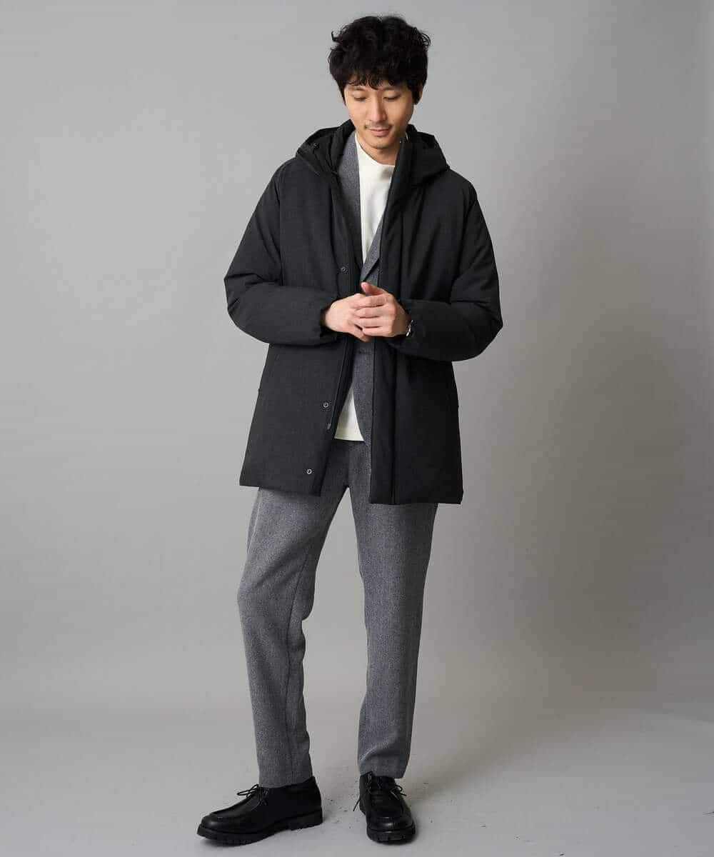 KHLLA35069 a.v.v MEN(アー・ヴェ・ヴェ) 【イージーケア/毛玉になりにくい】LANATECヘリンボーンセミルーズパンツ【ストレッチ/洗濯機で洗える】 ダークグレー
