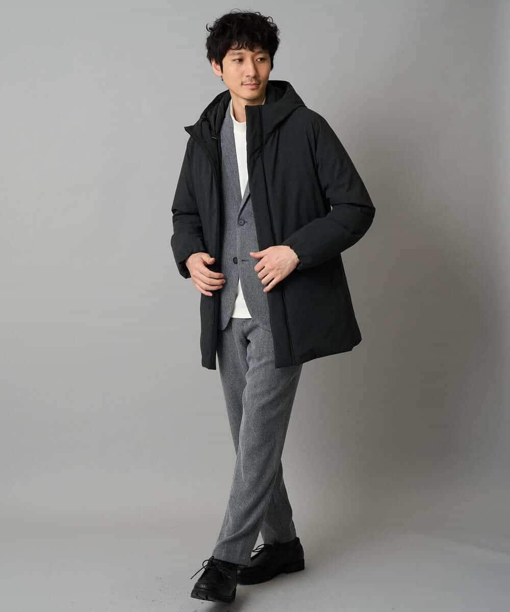 KHLLA35069 a.v.v MEN(アー・ヴェ・ヴェ) 【イージーケア/毛玉になりにくい】LANATECヘリンボーンセミルーズパンツ【ストレッチ/洗濯機で洗える】 ダークグレー