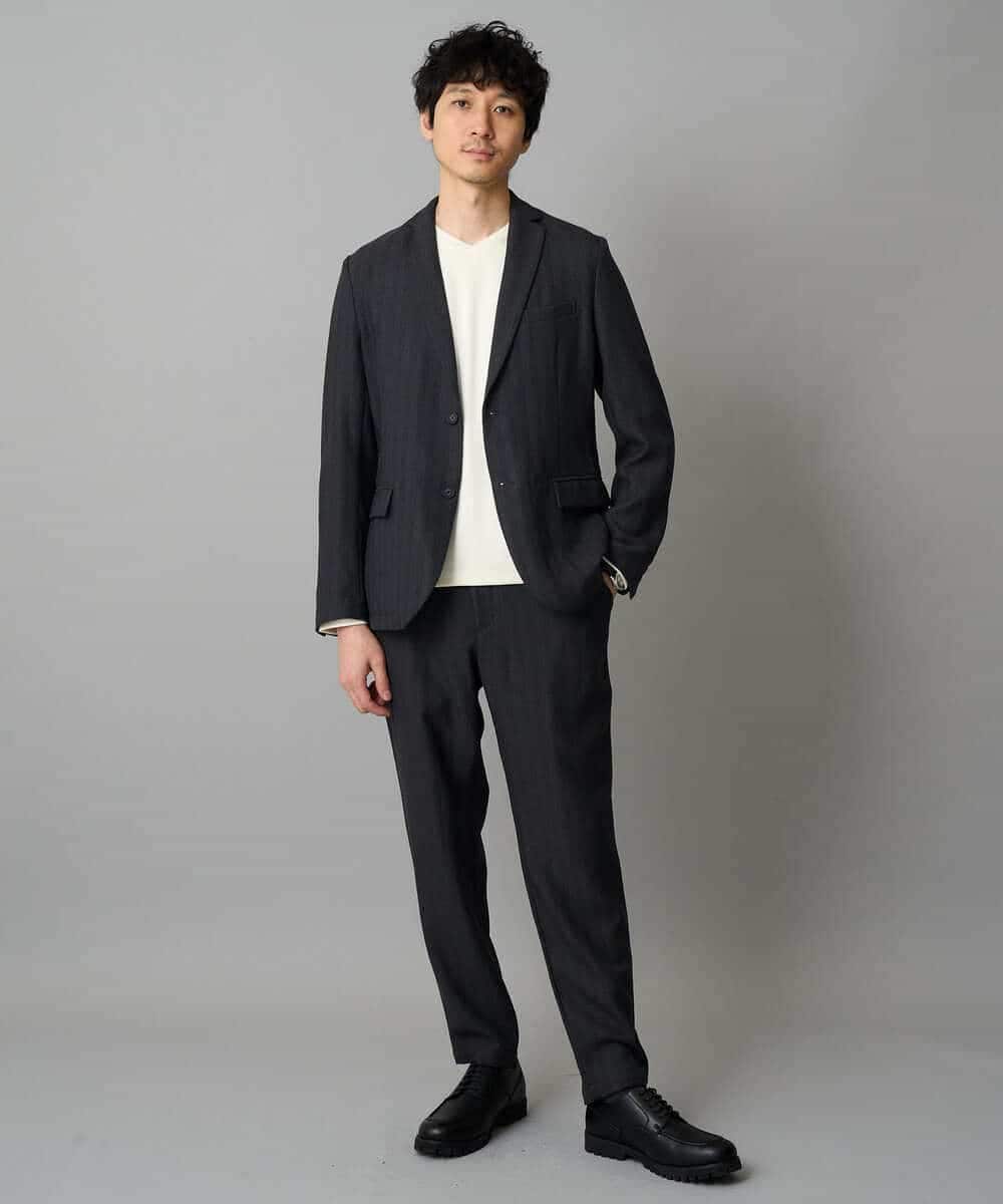 KHLLA35069 a.v.v MEN(アー・ヴェ・ヴェ) 【イージーケア/毛玉になりにくい】LANATECヘリンボーンセミルーズパンツ【ストレッチ/洗濯機で洗える】 ダークグレー