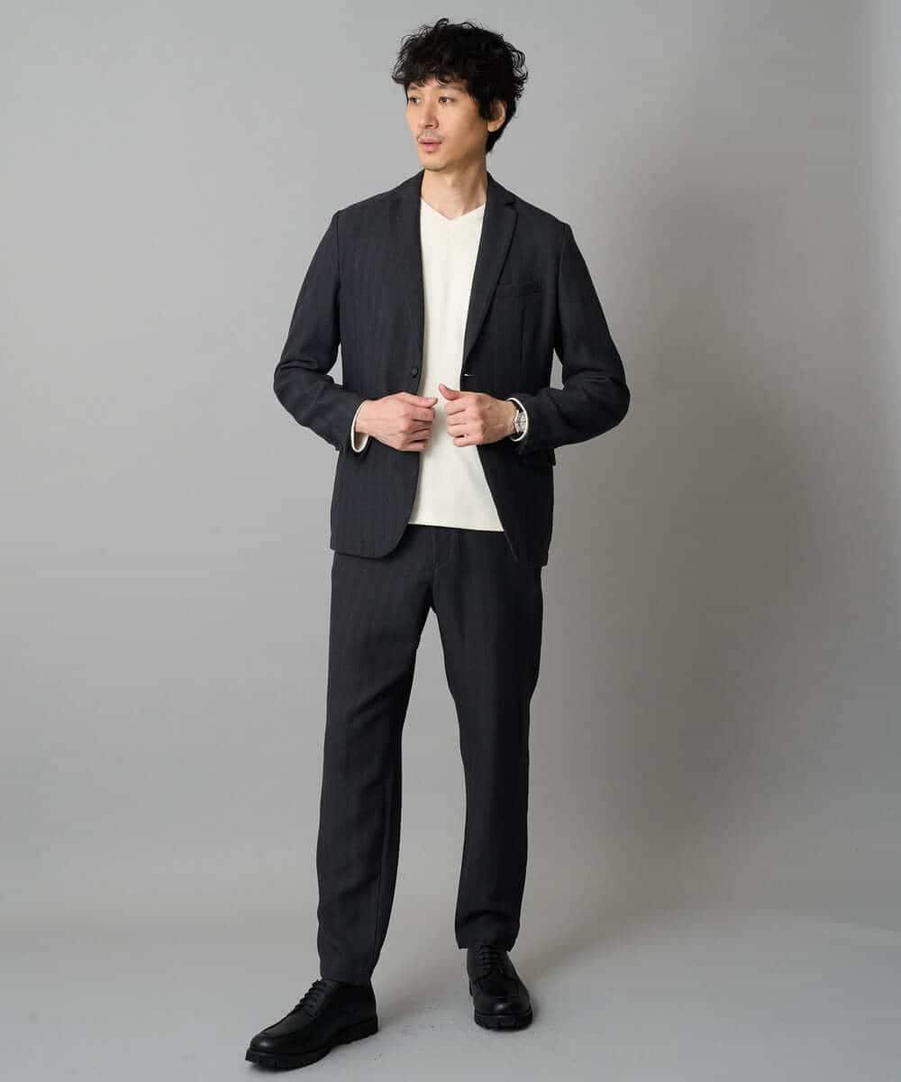 KHLLA35069 a.v.v MEN(アー・ヴェ・ヴェ) 【イージーケア/毛玉になりにくい】LANATECヘリンボーンセミルーズパンツ【ストレッチ/洗濯機で洗える】 ダークグレー