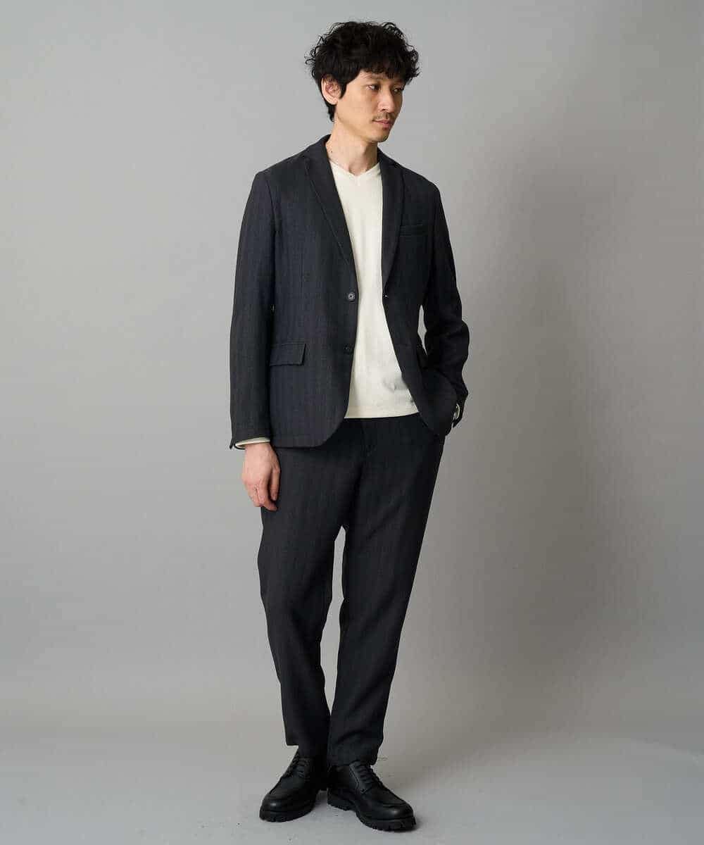 KHLLA35069 a.v.v MEN(アー・ヴェ・ヴェ) 【イージーケア/毛玉になりにくい】LANATECヘリンボーンセミルーズパンツ【ストレッチ/洗濯機で洗える】 ダークグレー