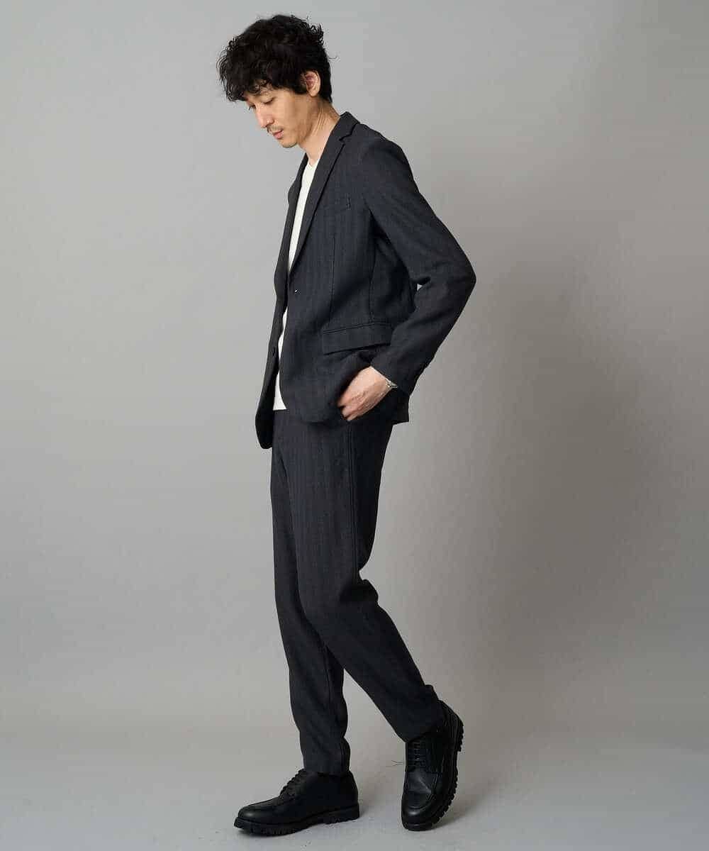KHLLA35069 a.v.v MEN(アー・ヴェ・ヴェ) 【イージーケア/毛玉になりにくい】LANATECヘリンボーンセミルーズパンツ【ストレッチ/洗濯機で洗える】 ダークグレー