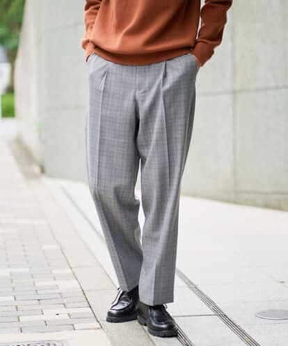 KHLLA36079 a.v.v MEN 【イージーケア/毛玉になりにくい】LANATECチェックワンタックワイドイージースラックス【洗濯機で洗える/ストレッチ】