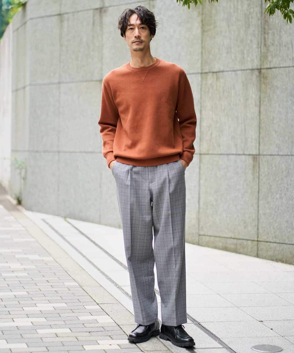 KHLLA36079 a.v.v MEN(アー・ヴェ・ヴェ) 【イージーケア/毛玉になりにくい】LANATECチェックワンタックワイドイージースラックス【洗濯機で洗える/ストレッチ】 グレー系チェック柄