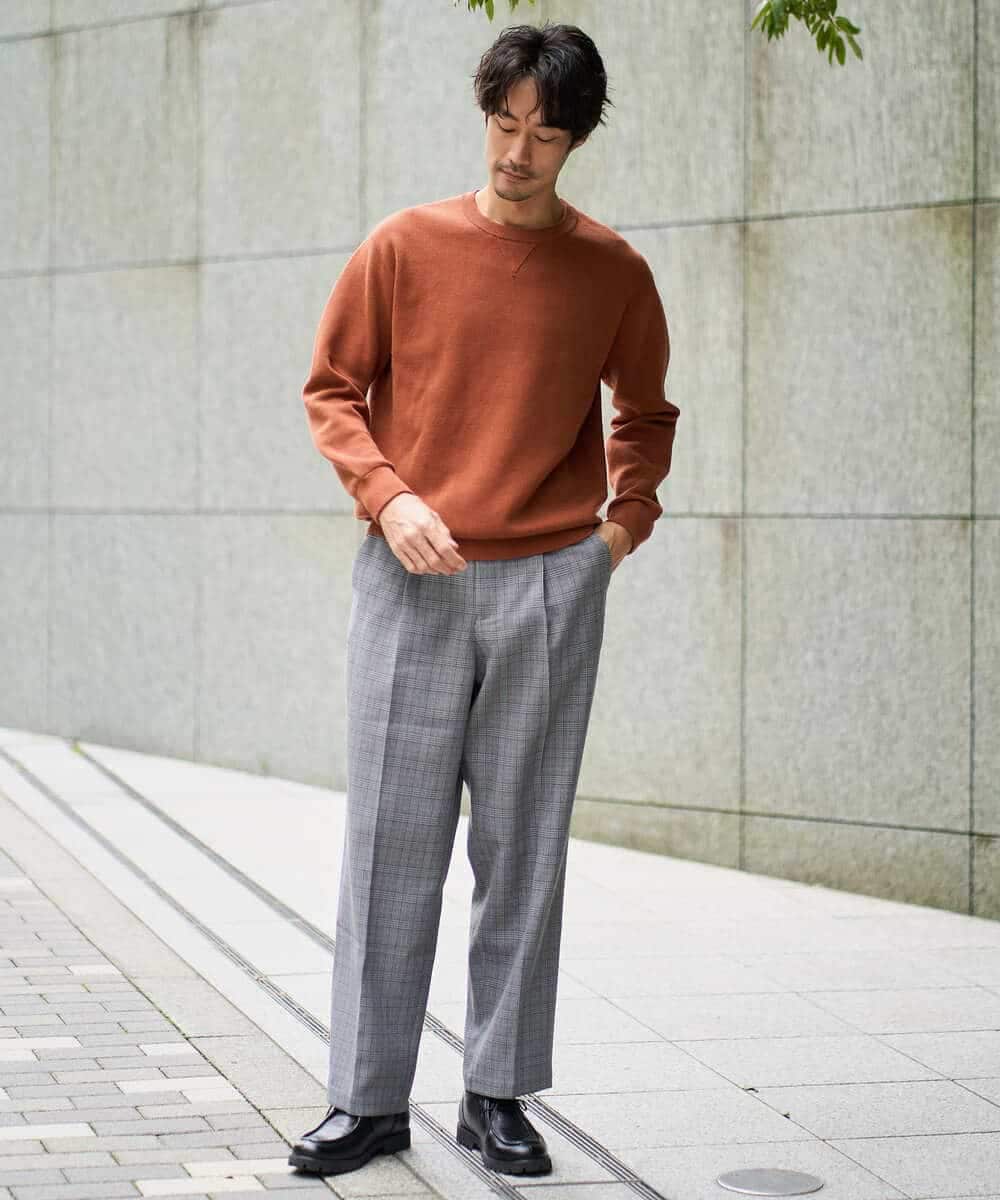 KHLLA36079 a.v.v MEN(アー・ヴェ・ヴェ) 【イージーケア/毛玉になりにくい】LANATECチェックワンタックワイドイージースラックス【洗濯機で洗える/ストレッチ】 グレー系チェック柄