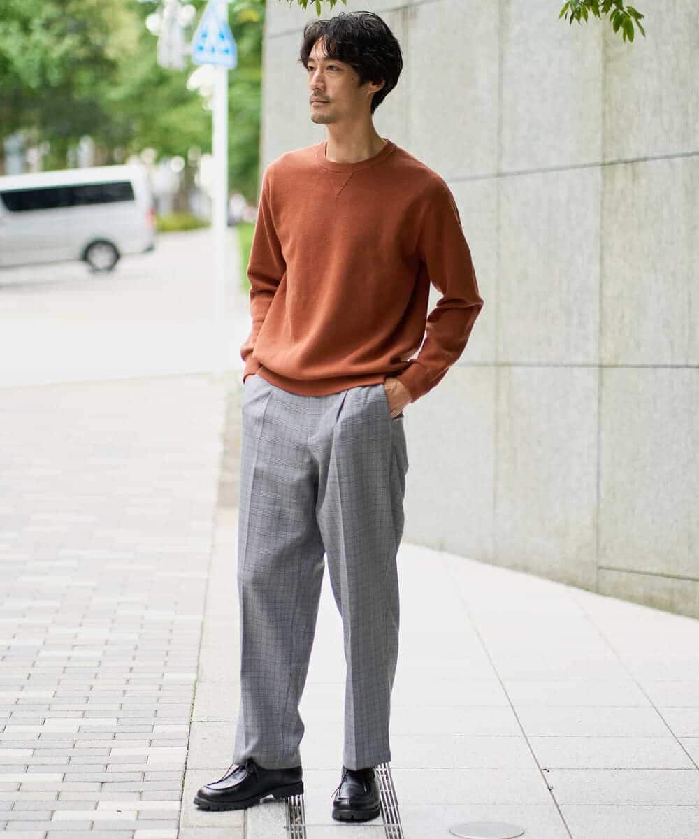 KHLLA36079 a.v.v MEN(アー・ヴェ・ヴェ) 【イージーケア/毛玉になりにくい】LANATECチェックワンタックワイドイージースラックス【洗濯機で洗える/ストレッチ】 グレー系チェック柄