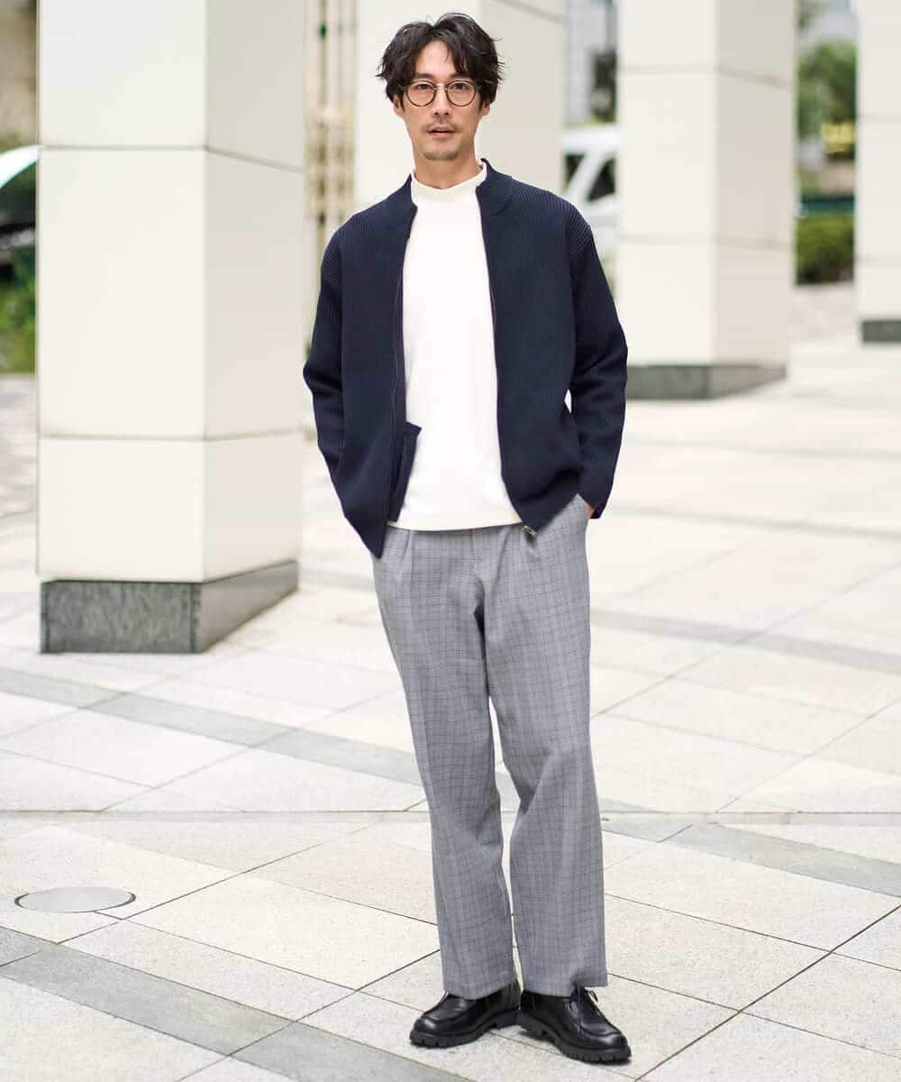 KHLLA36079 a.v.v MEN(アー・ヴェ・ヴェ) 【イージーケア/毛玉になりにくい】LANATECチェックワンタックワイドイージースラックス【洗濯機で洗える/ストレッチ】 グレー系チェック柄