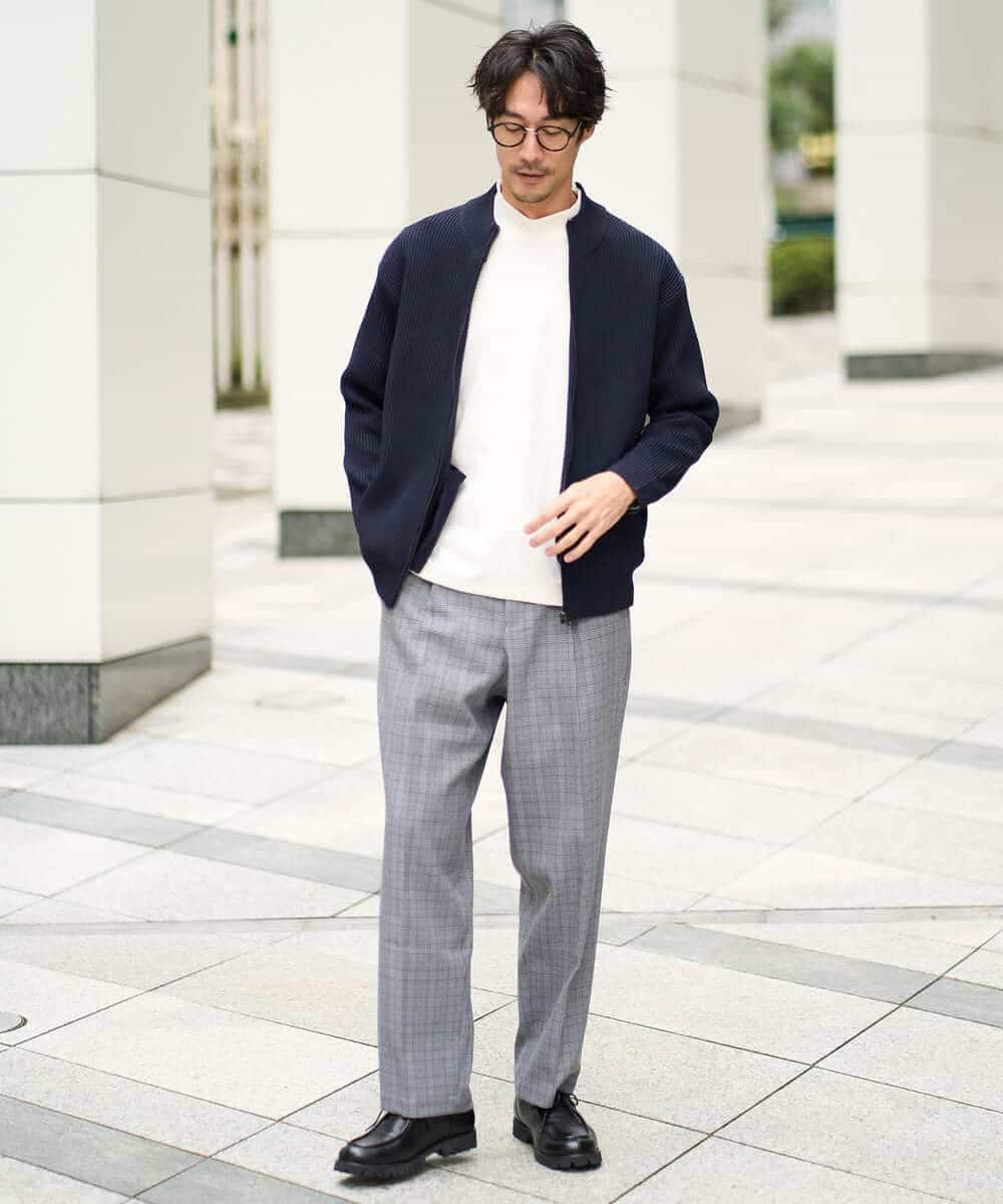 KHLLA36079 a.v.v MEN(アー・ヴェ・ヴェ) 【イージーケア/毛玉になりにくい】LANATECチェックワンタックワイドイージースラックス【洗濯機で洗える/ストレッチ】 グレー系チェック柄