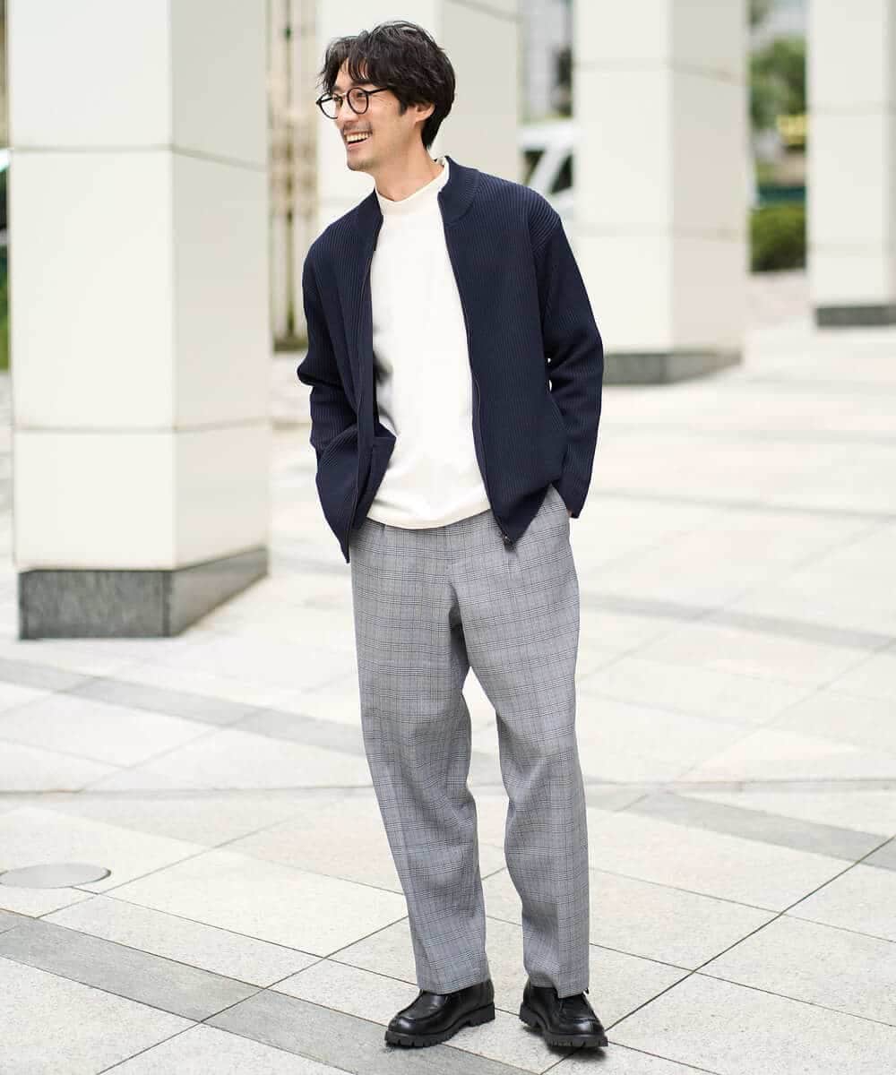 KHLLA36079 a.v.v MEN(アー・ヴェ・ヴェ) 【イージーケア/毛玉になりにくい】LANATECチェックワンタックワイドイージースラックス【洗濯機で洗える/ストレッチ】 グレー系チェック柄