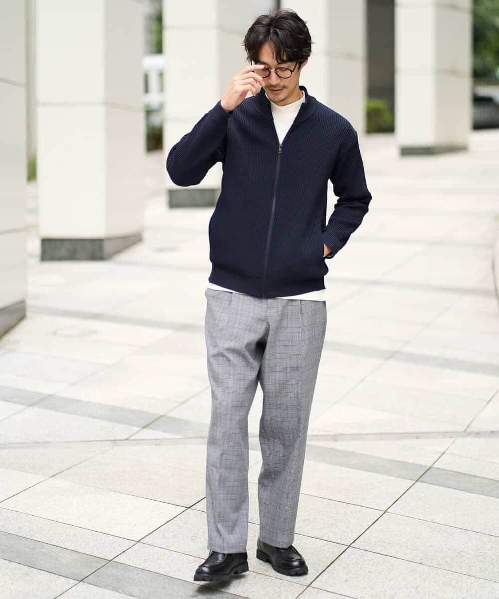 KHLLA36079 a.v.v MEN(アー・ヴェ・ヴェ) 【イージーケア/毛玉になりにくい】LANATECチェックワンタックワイドイージースラックス【洗濯機で洗える/ストレッチ】 グレー系チェック柄