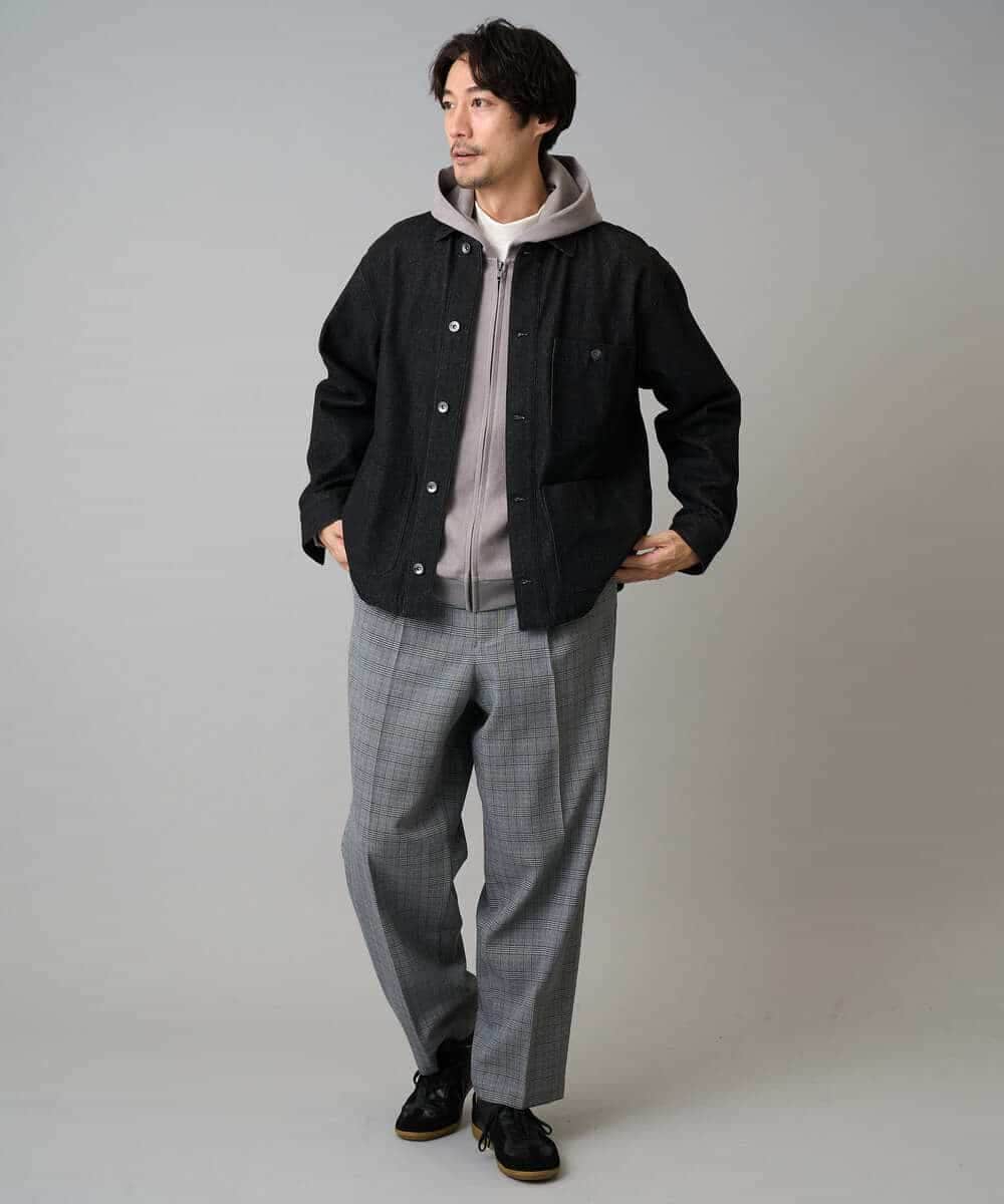 KHLLA36079 a.v.v MEN(アー・ヴェ・ヴェ) 【イージーケア/毛玉になりにくい】LANATECチェックワンタックワイドイージースラックス【洗濯機で洗える/ストレッチ】 グレー系チェック柄