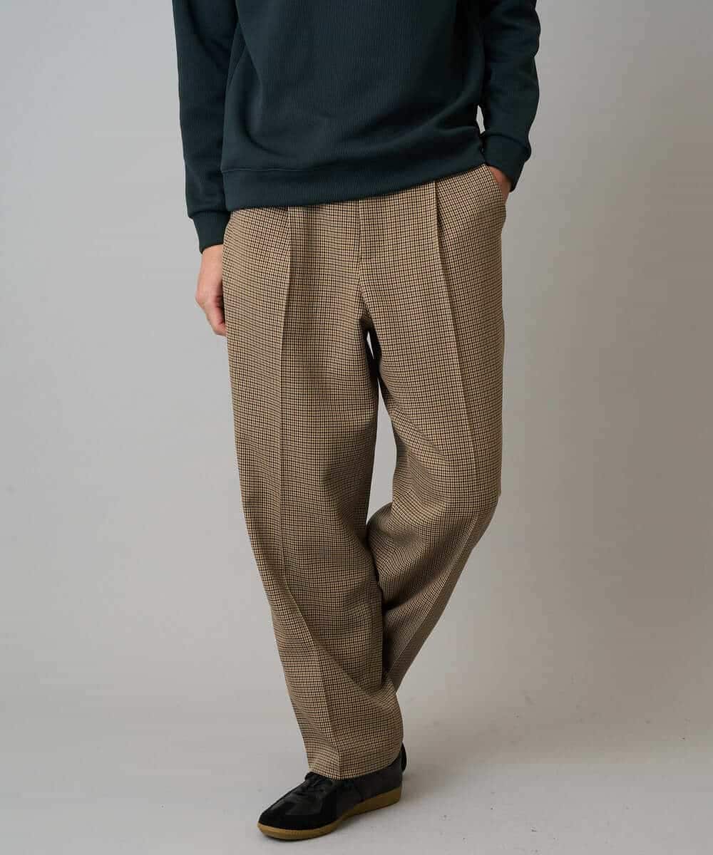 KHLLA36079 a.v.v MEN(アー・ヴェ・ヴェ) 【イージーケア/毛玉になりにくい】LANATECチェックワンタックワイドイージースラックス【洗濯機で洗える/ストレッチ】 グレー系チェック柄