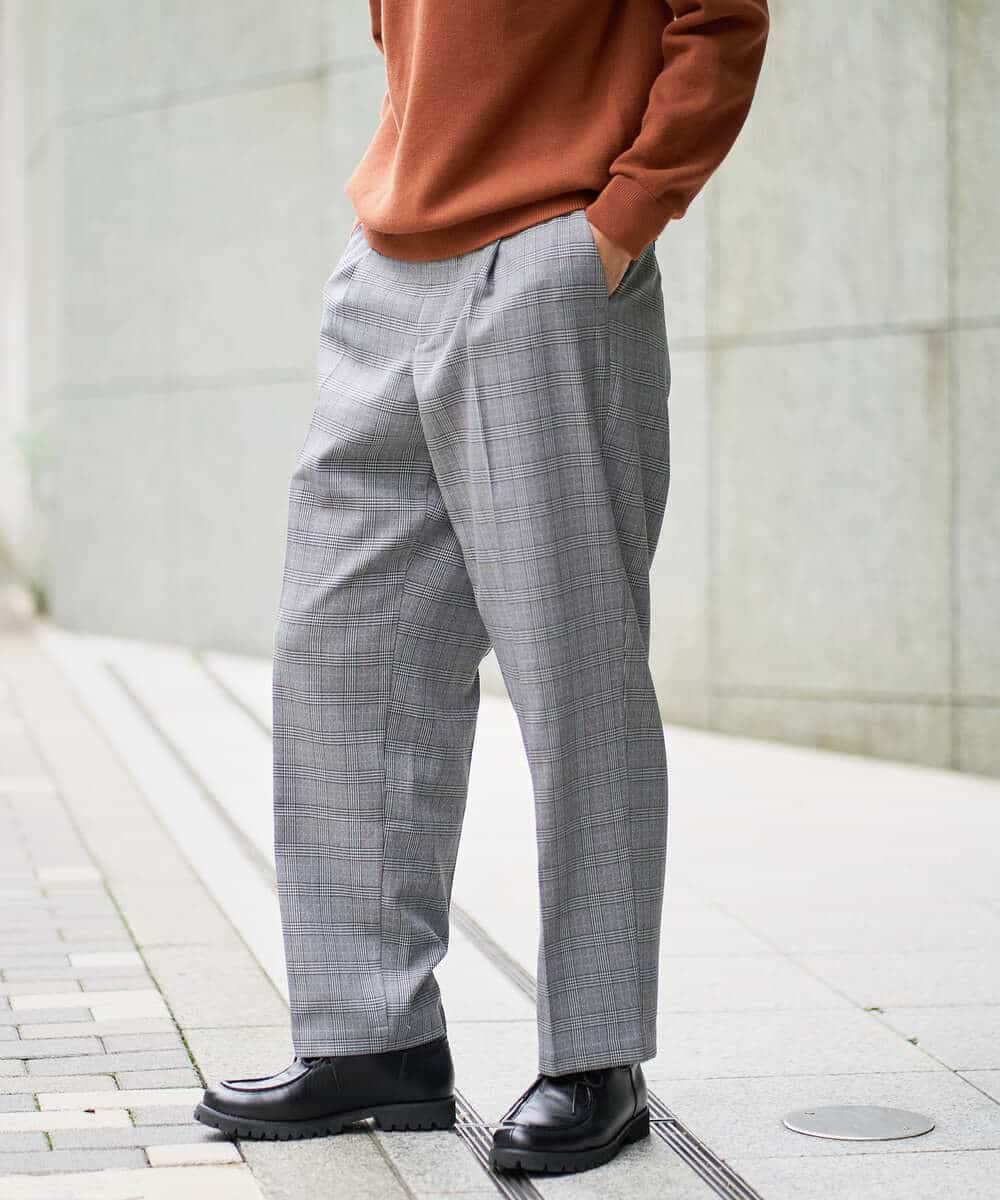 KHLLA36079 a.v.v MEN(アー・ヴェ・ヴェ) 【イージーケア/毛玉になりにくい】LANATECチェックワンタックワイドイージースラックス【洗濯機で洗える/ストレッチ】 グレー系チェック柄