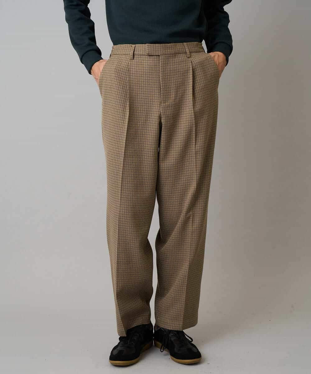 KHLLA36079 a.v.v MEN(アー・ヴェ・ヴェ) 【イージーケア/毛玉になりにくい】LANATECチェックワンタックワイドイージースラックス【洗濯機で洗える/ストレッチ】 グレー系チェック柄