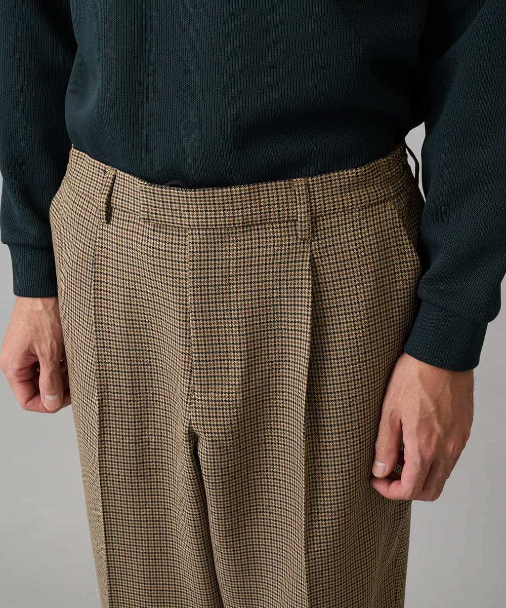 KHLLA36079 a.v.v MEN(アー・ヴェ・ヴェ) 【イージーケア/毛玉になりにくい】LANATECチェックワンタックワイドイージースラックス【洗濯機で洗える/ストレッチ】 グレー系チェック柄