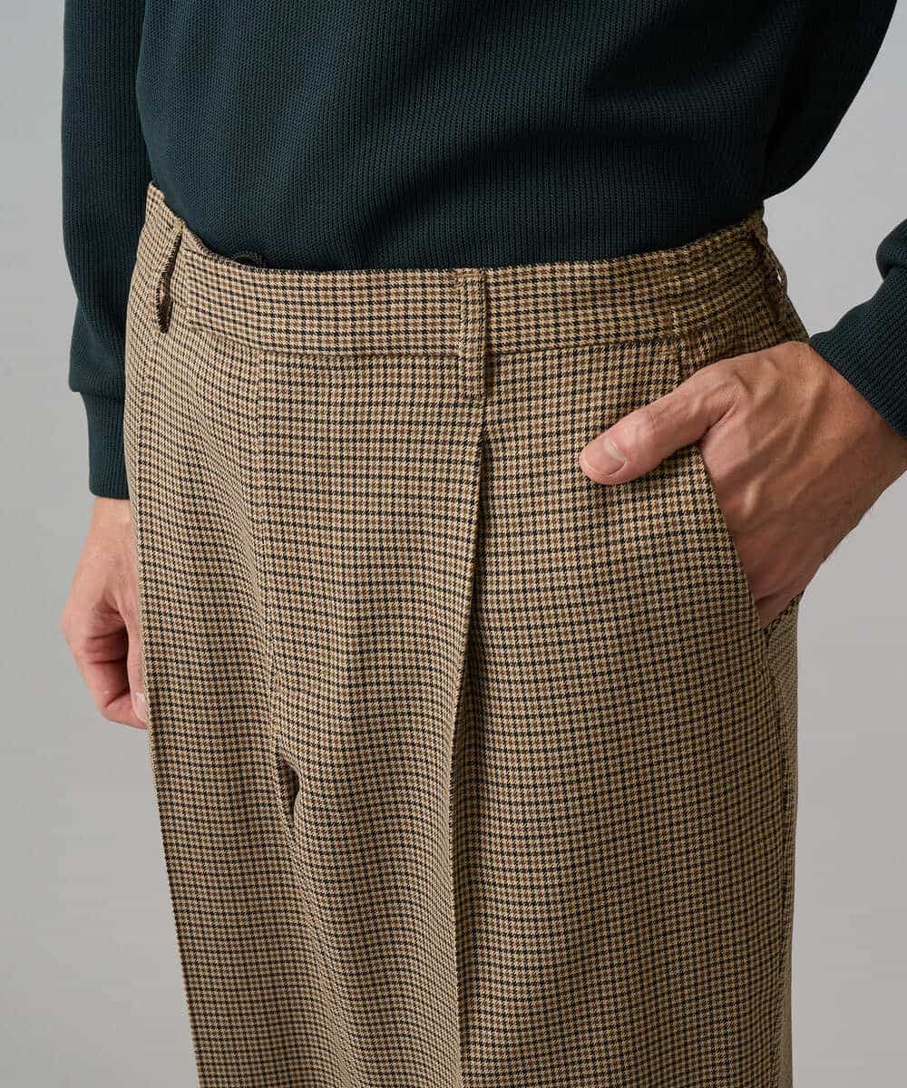 KHLLA36079 a.v.v MEN(アー・ヴェ・ヴェ) 【イージーケア/毛玉になりにくい】LANATECチェックワンタックワイドイージースラックス【洗濯機で洗える/ストレッチ】 グレー系チェック柄