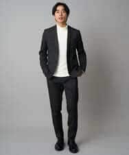 KHLLA37069 a.v.v MEN(アー・ヴェ・ヴェ) 【イージーケア/毛玉になりにくい】メランジシャンブレースマートスラックス【洗濯機で洗える/ストレッチ】〈ON/OFF SERIES〉 ダークグレー