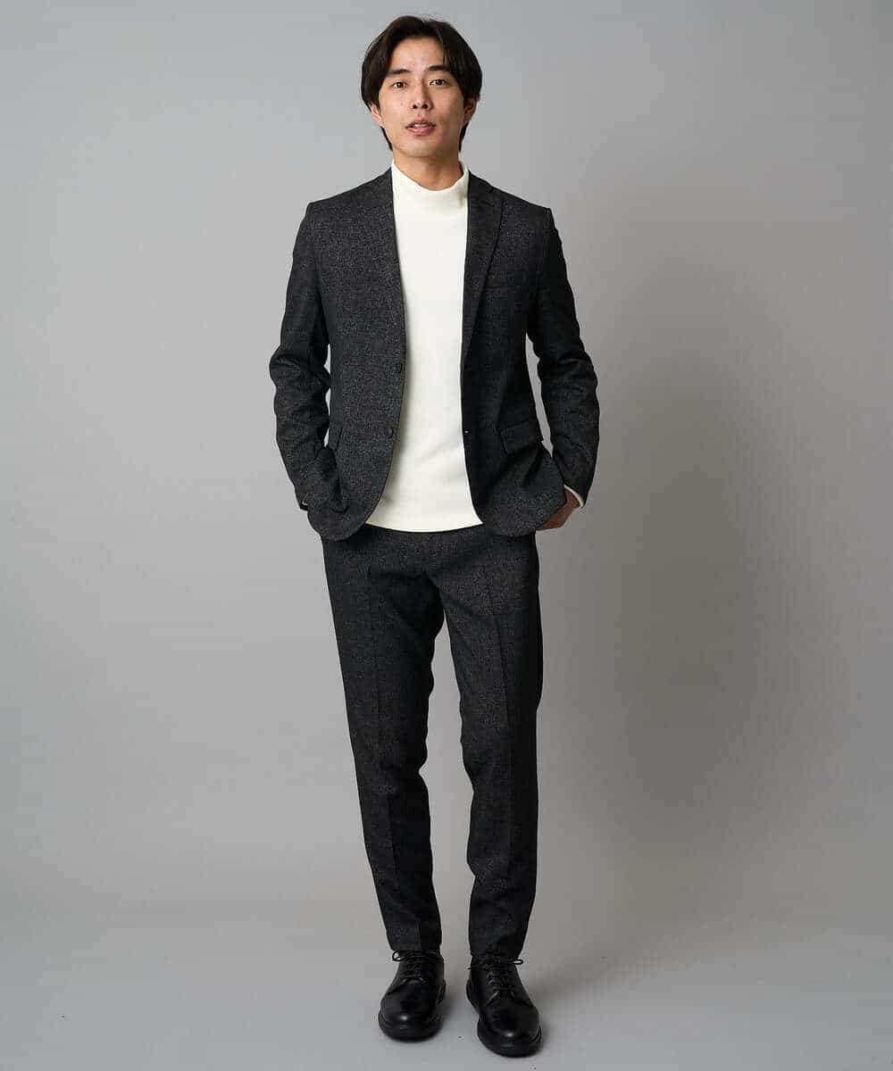 KHLLA37069 a.v.v MEN(アー・ヴェ・ヴェ) 【イージーケア/毛玉になりにくい】メランジシャンブレースマートスラックス【洗濯機で洗える/ストレッチ】〈ON/OFF SERIES〉 ダークグレー