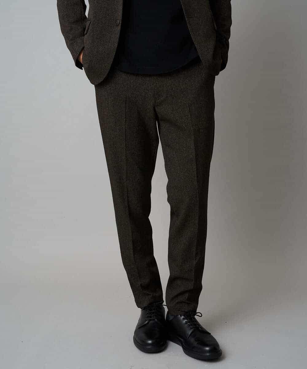 KHLLA37069 a.v.v MEN(アー・ヴェ・ヴェ) 【イージーケア/毛玉になりにくい】メランジシャンブレースマートスラックス【洗濯機で洗える/ストレッチ】〈ON/OFF SERIES〉 ダークグレー