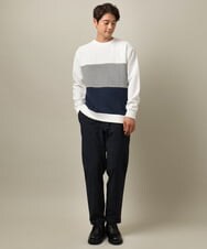 KHLLV26059 a.v.v MEN(アー・ヴェ・ヴェ) 【ON/OFF兼用】シャンブレー裏起毛スマートテーパードパンツ(セットアップ可） ネイビー