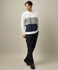 KHLLV26059 a.v.v MEN(アー・ヴェ・ヴェ) 【ON/OFF兼用】シャンブレー裏起毛スマートテーパードパンツ(セットアップ可） ネイビー