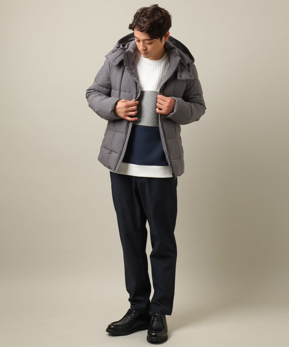 KHLLV26059 a.v.v MEN(アー・ヴェ・ヴェ) 【ON/OFF兼用】シャンブレー裏起毛スマートテーパードパンツ(セットアップ可） ネイビー