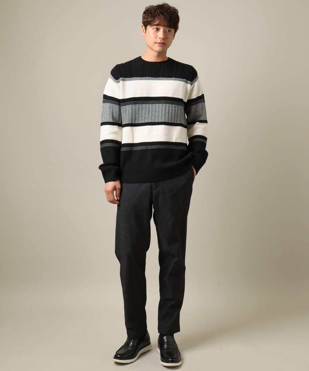 KHLLV26059 a.v.v MEN(アー・ヴェ・ヴェ) 【ON/OFF兼用】シャンブレー裏起毛スマートテーパードパンツ(セットアップ可） ネイビー