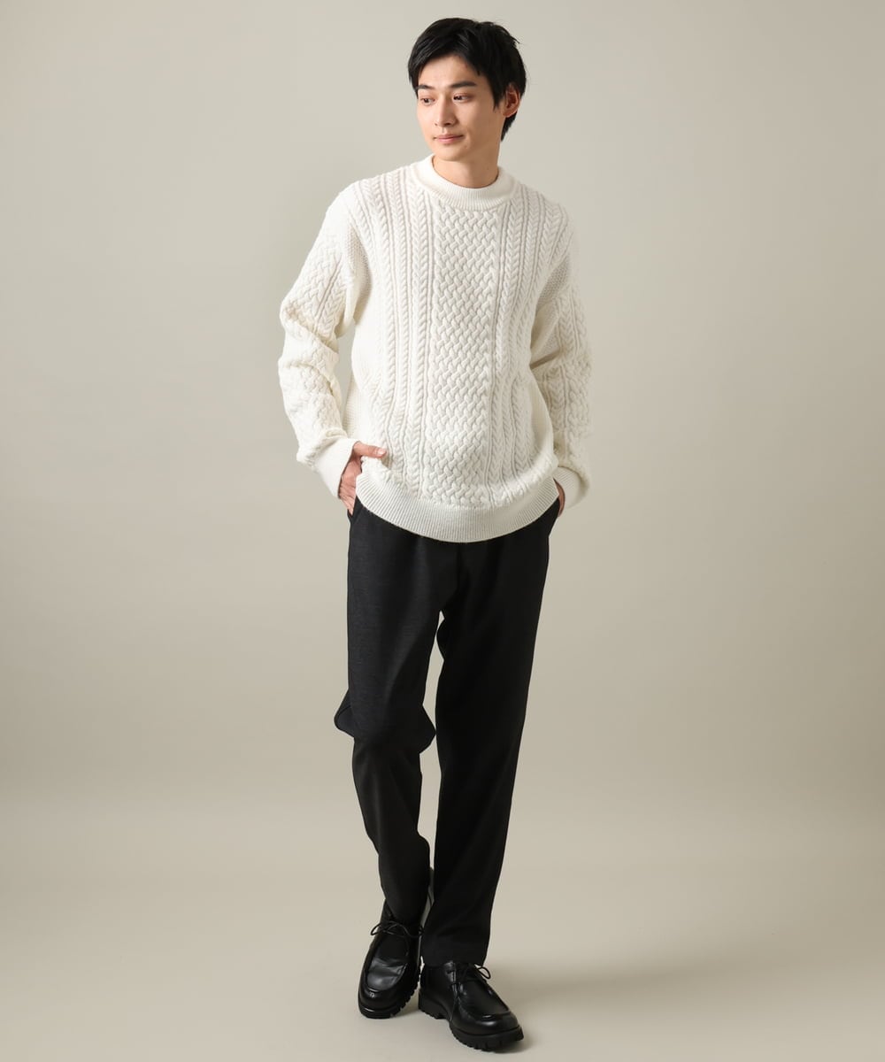 KHLLV26059 a.v.v MEN(アー・ヴェ・ヴェ) 【ON/OFF兼用】シャンブレー裏起毛スマートテーパードパンツ(セットアップ可） ネイビー