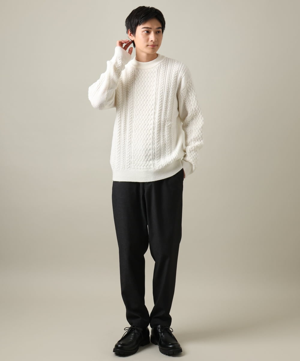 KHLLV26059 a.v.v MEN(アー・ヴェ・ヴェ) 【ON/OFF兼用】シャンブレー裏起毛スマートテーパードパンツ(セットアップ可） ネイビー