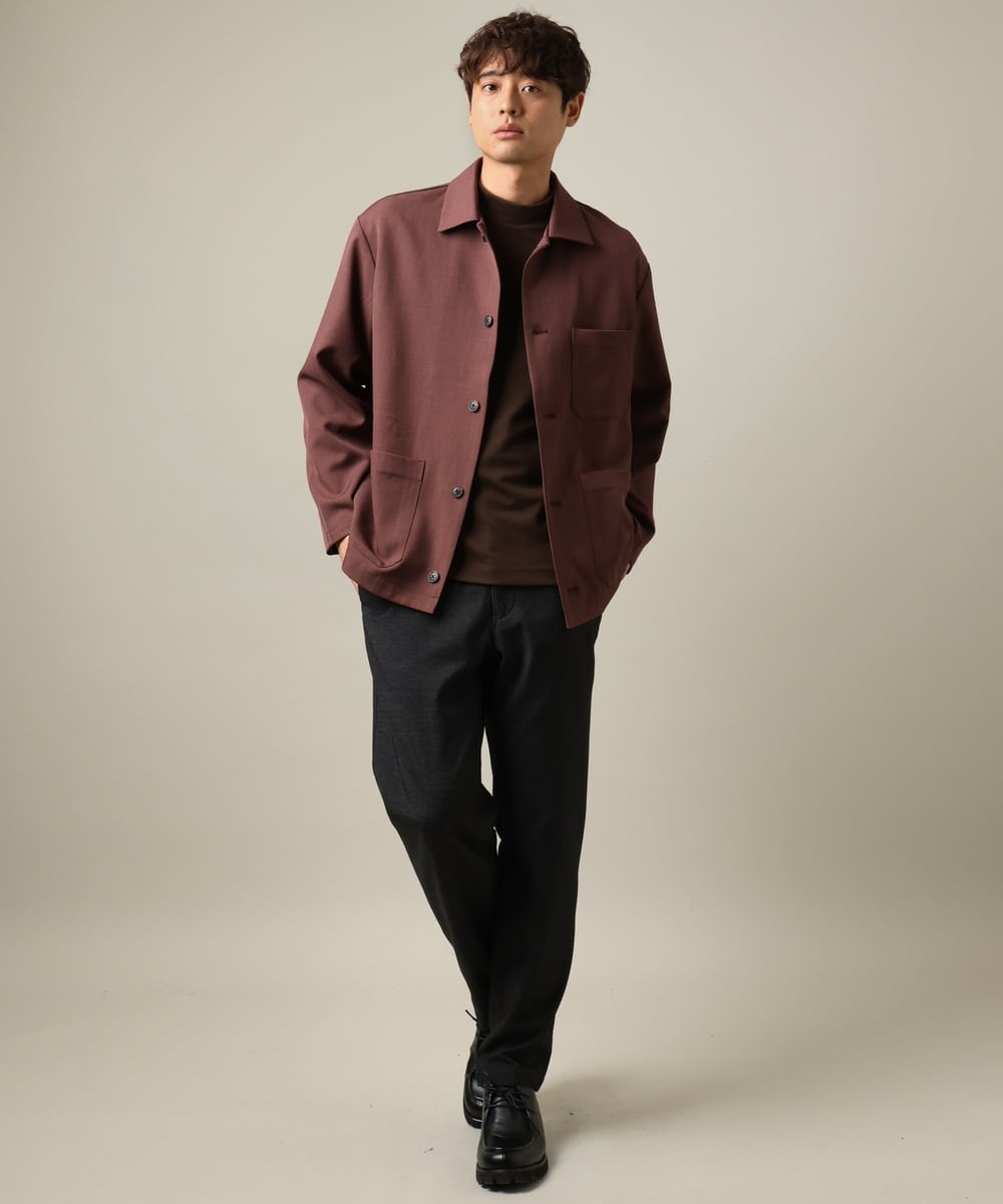 KHLLV26059 a.v.v MEN(アー・ヴェ・ヴェ) 【ON/OFF兼用】シャンブレー裏起毛スマートテーパードパンツ(セットアップ可） ネイビー