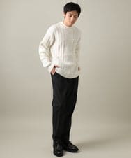 KHLLV26059 a.v.v MEN(アー・ヴェ・ヴェ) 【ON/OFF兼用】シャンブレー裏起毛スマートテーパードパンツ(セットアップ可） ネイビー