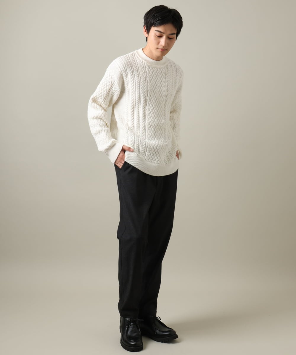 KHLLV26059 a.v.v MEN(アー・ヴェ・ヴェ) 【ON/OFF兼用】シャンブレー裏起毛スマートテーパードパンツ(セットアップ可） ネイビー