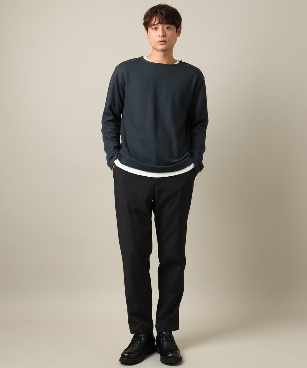 KHLLV26059 a.v.v MEN(アー・ヴェ・ヴェ) 【ON/OFF兼用】シャンブレー裏起毛スマートテーパードパンツ(セットアップ可） ネイビー