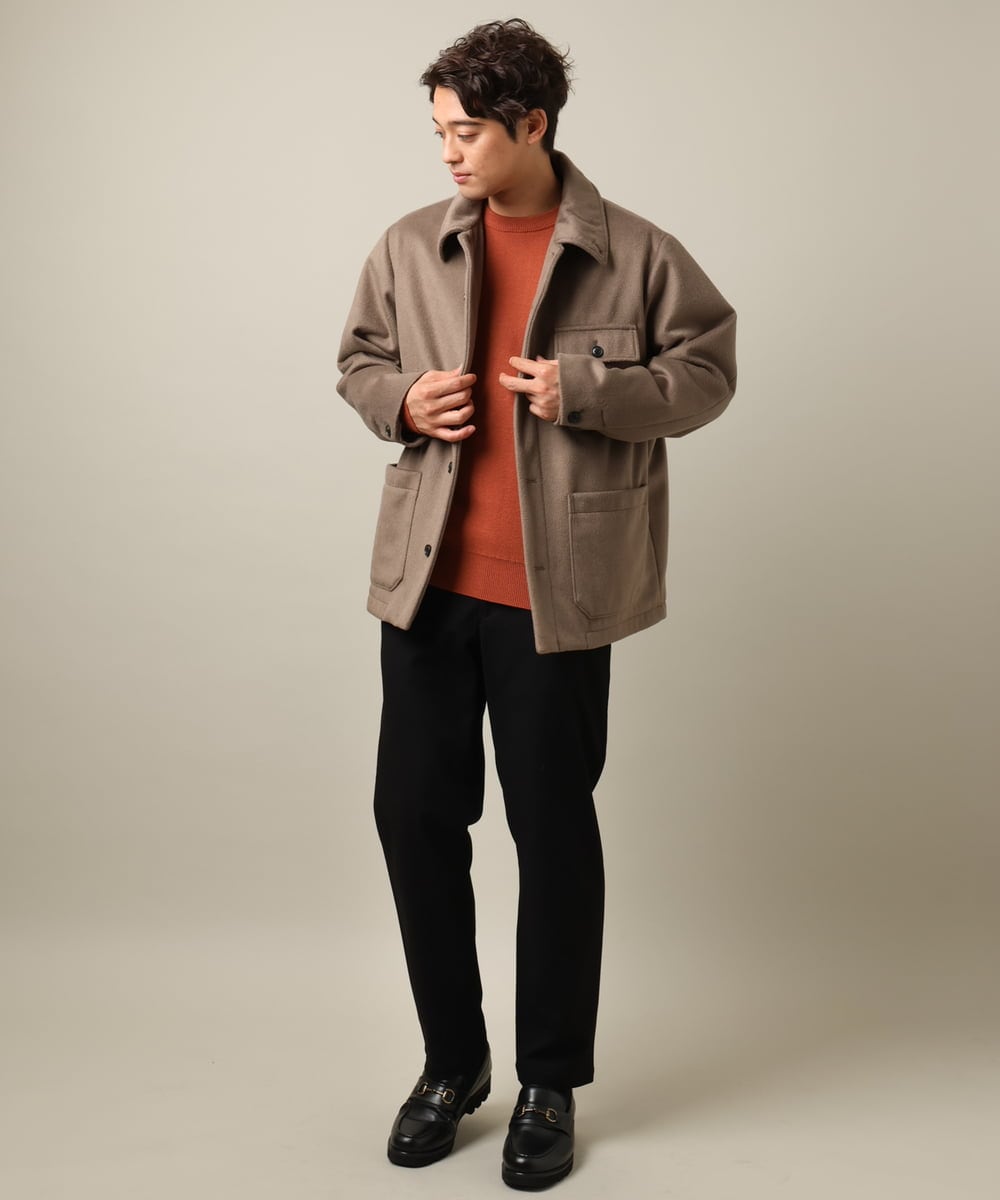 KHLLV26059 a.v.v MEN(アー・ヴェ・ヴェ) 【ON/OFF兼用】シャンブレー裏起毛スマートテーパードパンツ(セットアップ可） ネイビー