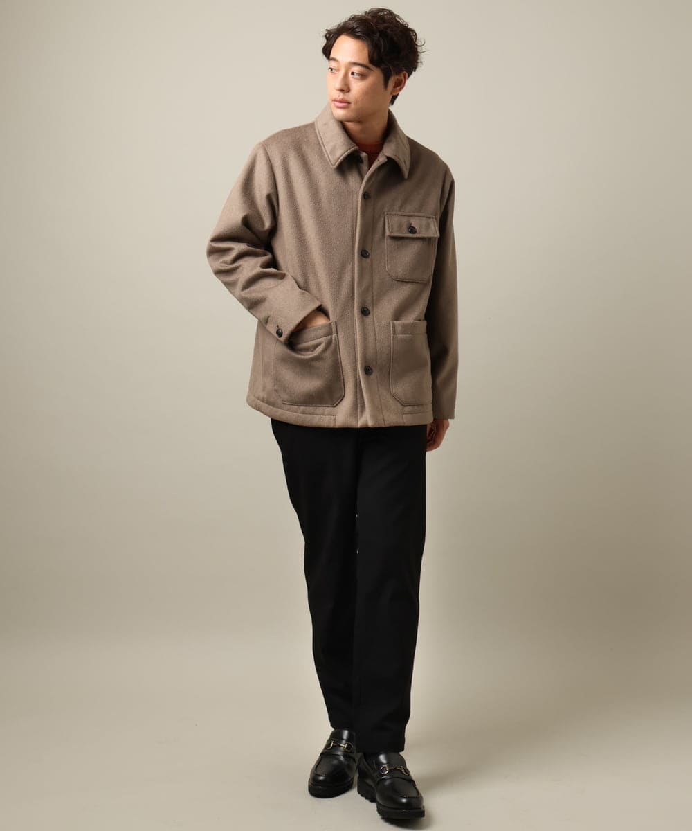 KHLLV26059 a.v.v MEN(アー・ヴェ・ヴェ) 【ON/OFF兼用】シャンブレー裏起毛スマートテーパードパンツ(セットアップ可） ネイビー