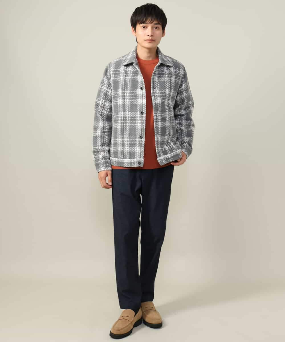 KHLLV26059 a.v.v MEN(アー・ヴェ・ヴェ) 【ON/OFF兼用】シャンブレー裏起毛スマートテーパードパンツ(セットアップ可） ネイビー