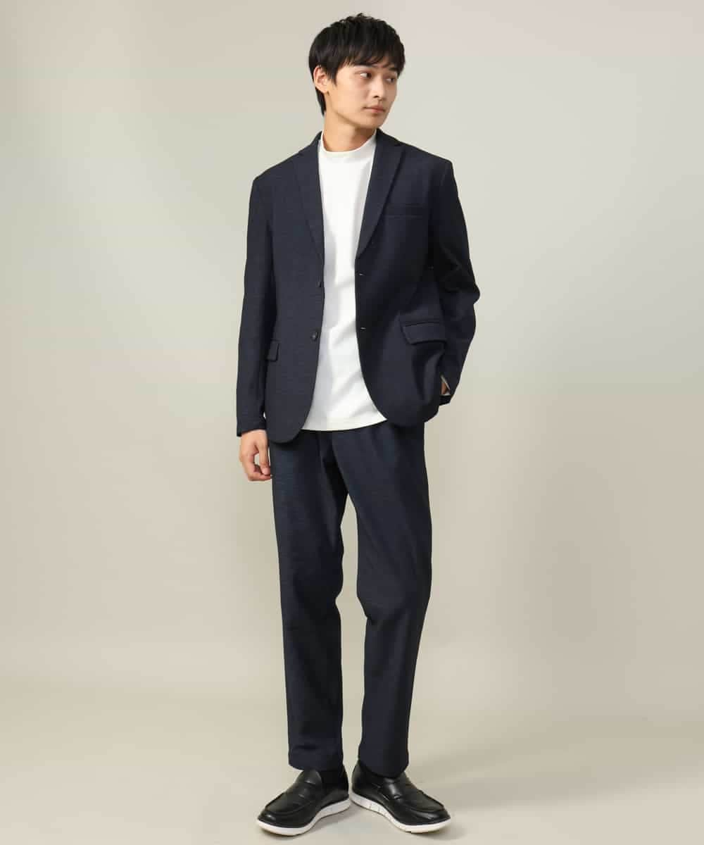 KHLLV26059 a.v.v MEN(アー・ヴェ・ヴェ) 【ON/OFF兼用】シャンブレー裏起毛スマートテーパードパンツ(セットアップ可） ネイビー