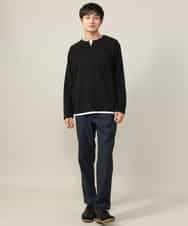 KHLLV26059 a.v.v MEN(アー・ヴェ・ヴェ) 【ON/OFF兼用】シャンブレー裏起毛スマートテーパードパンツ(セットアップ可） ネイビー