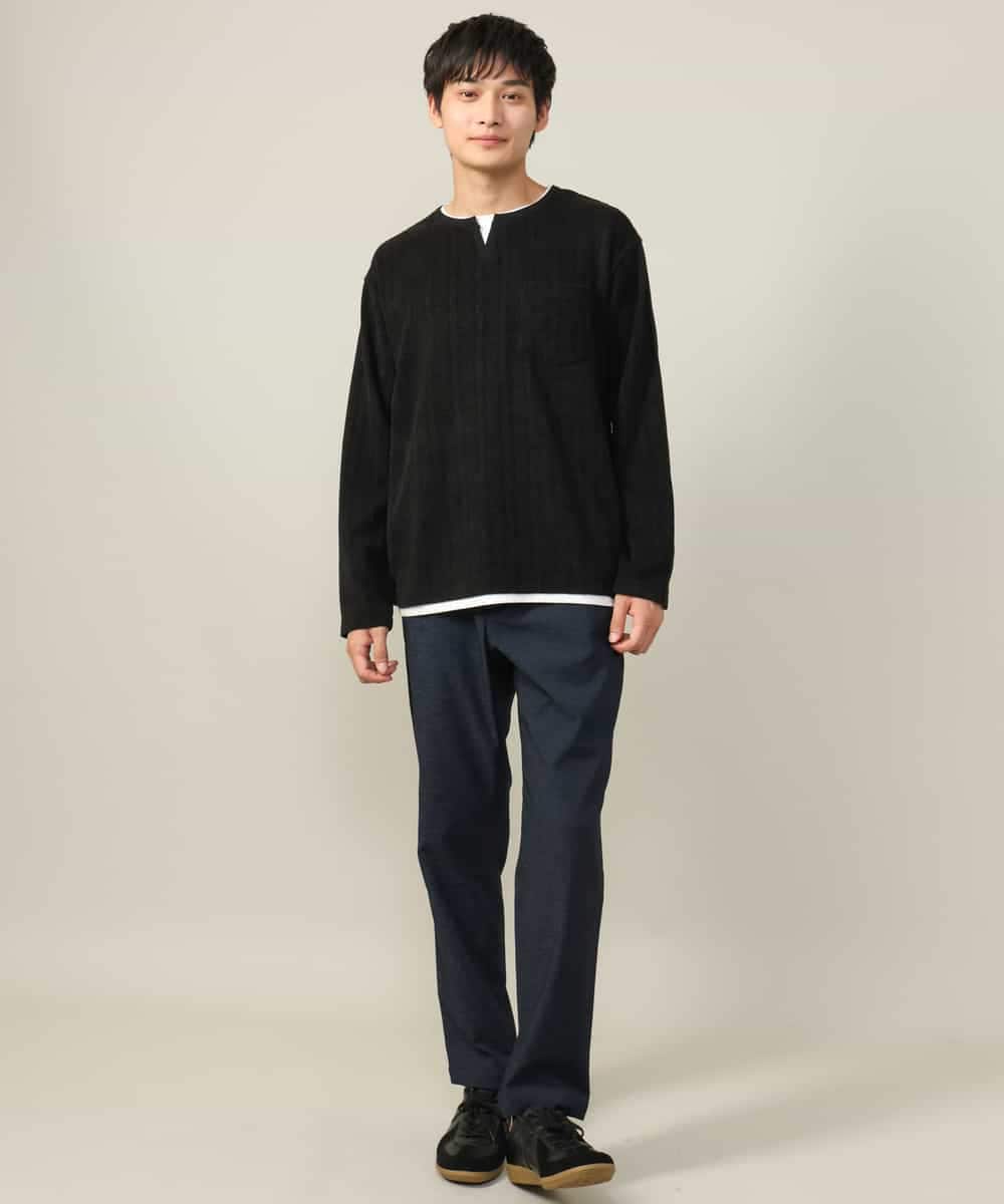 KHLLV26059 a.v.v MEN(アー・ヴェ・ヴェ) 【ON/OFF兼用】シャンブレー裏起毛スマートテーパードパンツ(セットアップ可） ネイビー