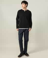 KHLLV26059 a.v.v MEN(アー・ヴェ・ヴェ) 【ON/OFF兼用】シャンブレー裏起毛スマートテーパードパンツ(セットアップ可） ネイビー