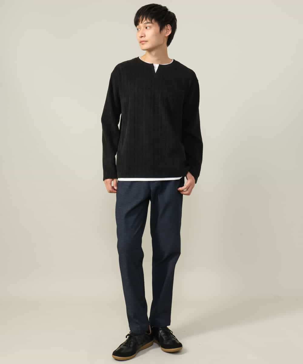 KHLLV26059 a.v.v MEN(アー・ヴェ・ヴェ) 【ON/OFF兼用】シャンブレー裏起毛スマートテーパードパンツ(セットアップ可） ネイビー