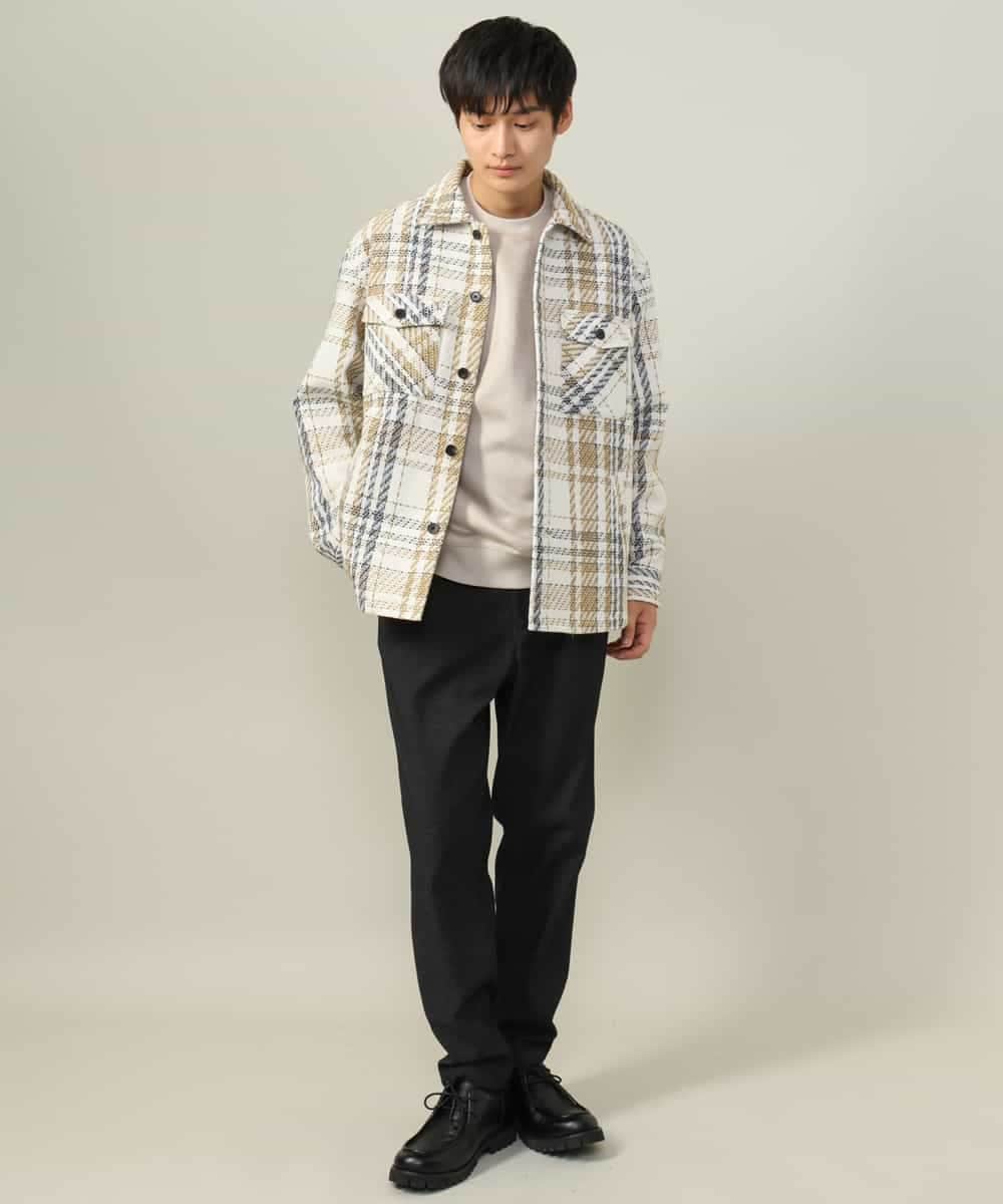 KHLLV26059 a.v.v MEN(アー・ヴェ・ヴェ) 【ON/OFF兼用】シャンブレー裏起毛スマートテーパードパンツ(セットアップ可） ネイビー